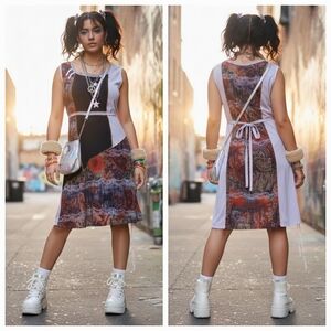 Paolo Tricot M Y2K Whimsigoth Indie Sleeze Paisley Patchwork Mesh Shift Dress